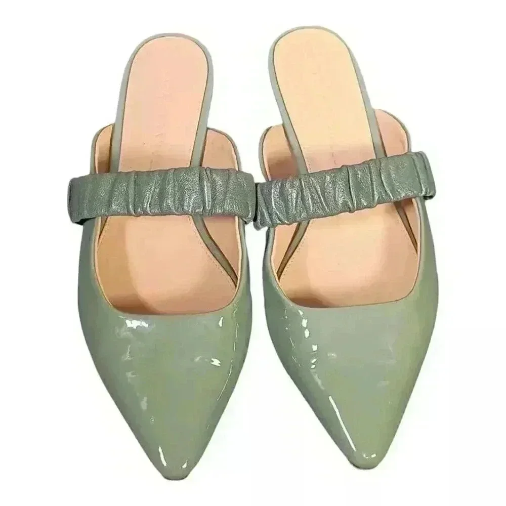 Dear Frances Slide Flats Pointed Toe Green Leather Women's 35/US 5